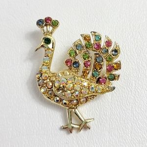 Vintage Gold Plated Peacock Brooch Pin